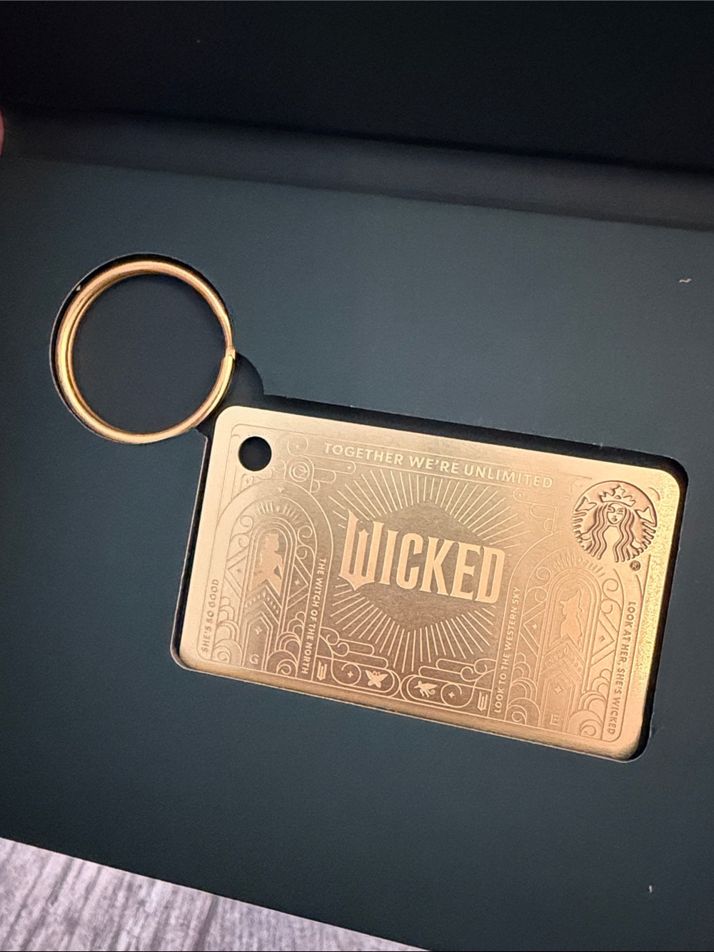 Wicked Starbucks Card Keychain Gold Metal Collectible Limited Edition $0 Balance